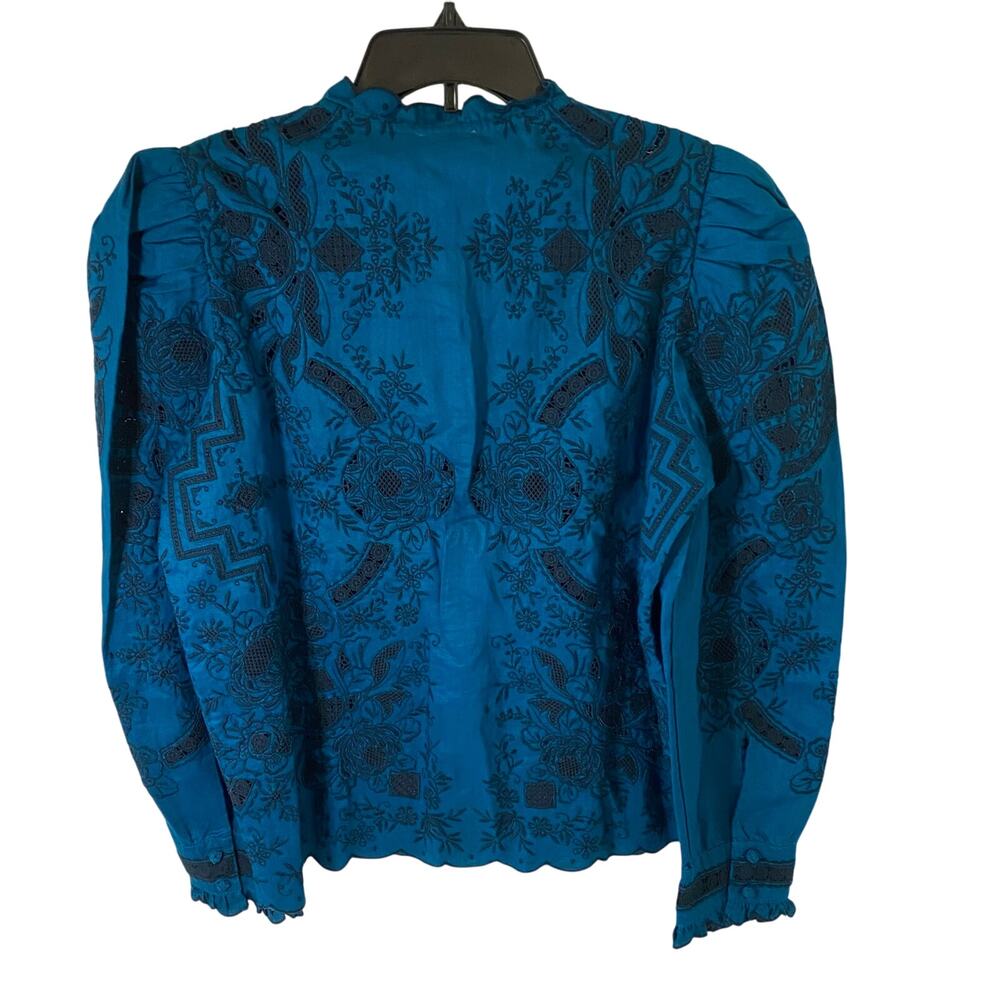 Sundance Teal & Black Floral Button-Front Blouse - Picture 6 of 11